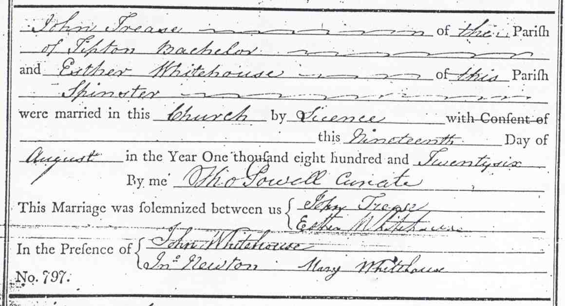 c1925 - John Trease's marriage register entry