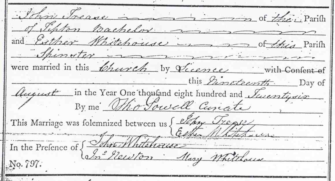 c1925 - John Trease's marriage register entry