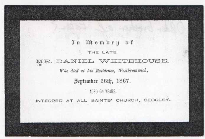 1879 - Daniel Whitehouse's funeral card