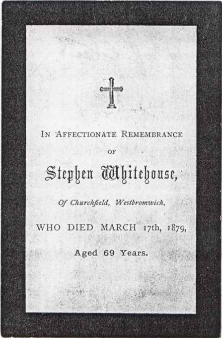 1879 - Stephen Whitehouse's funeral card