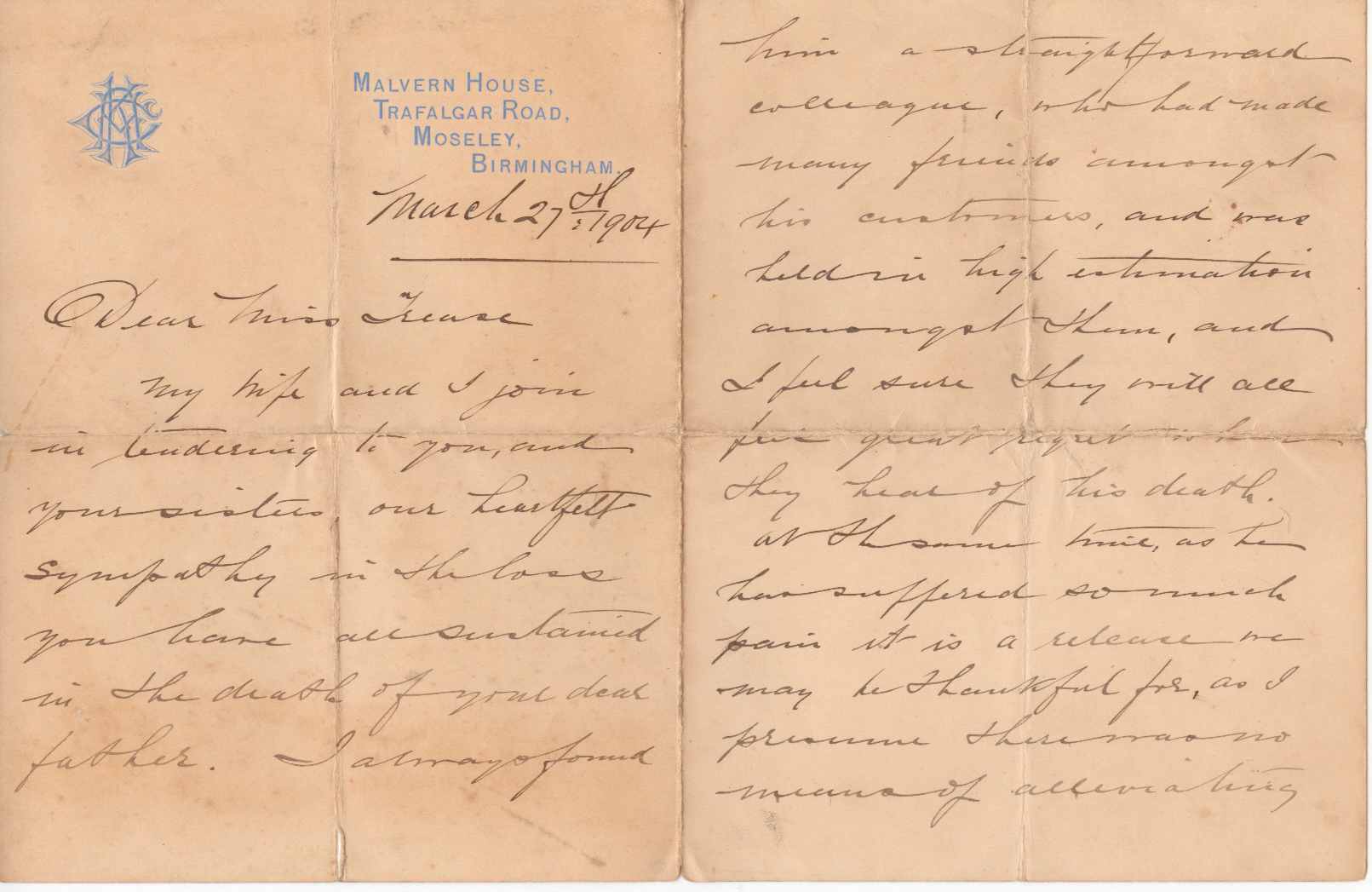 Condolency letter - front